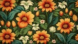beautiful fantasy vintage wallpaper botanical flower bunch, vintage motif for floral print digital background