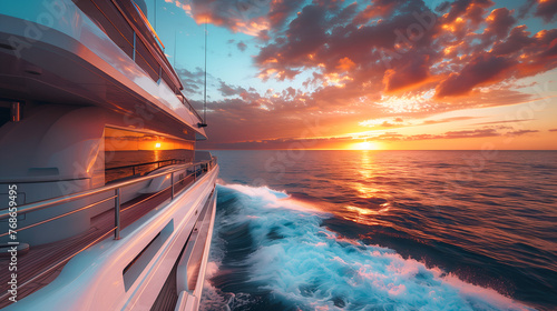 Sailing yacht in the sea at sunset. Luxury yacht.