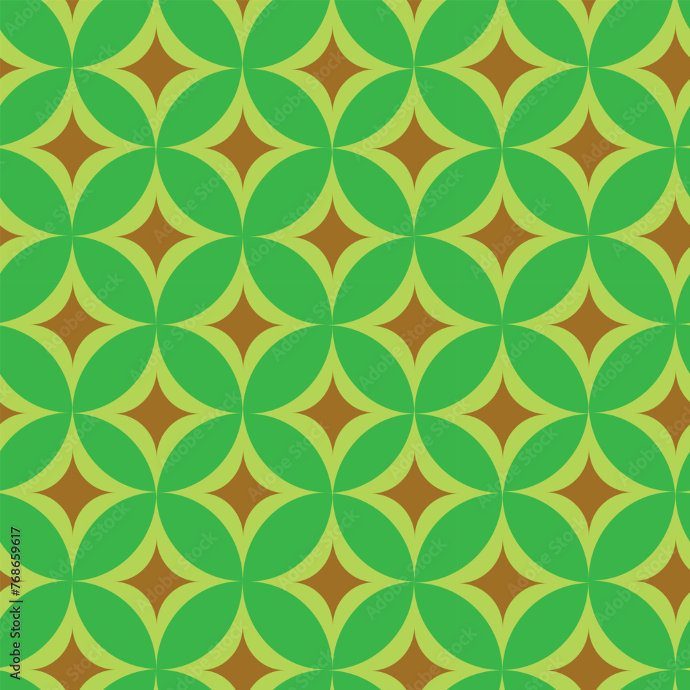 Mid century modern atomic red starbursts on green circles on seamless pattern. For wallpaper, home décor and wrapping paper Mid century modern atomic red starbursts on green circles on seamless pattern. For wallpaper, home décor and wrapping paper