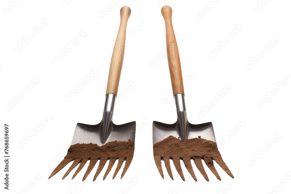 Earths Embrace: Two Shovels Filled With Rich Soil. On a White or Clear Surface PNG Transparent Background. Earths Embrace: Two Shovels Filled With Rich Soil. On a White or Clear Surface PNG Transparent Background.