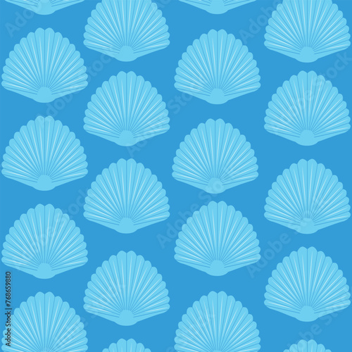 Beautiful Blue seashells seamless pattern on dark background. For summer print  textile and Fabric