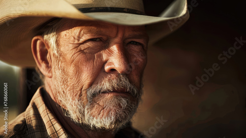 Portrait of an adult man in a cowboy hat. Horse breeder