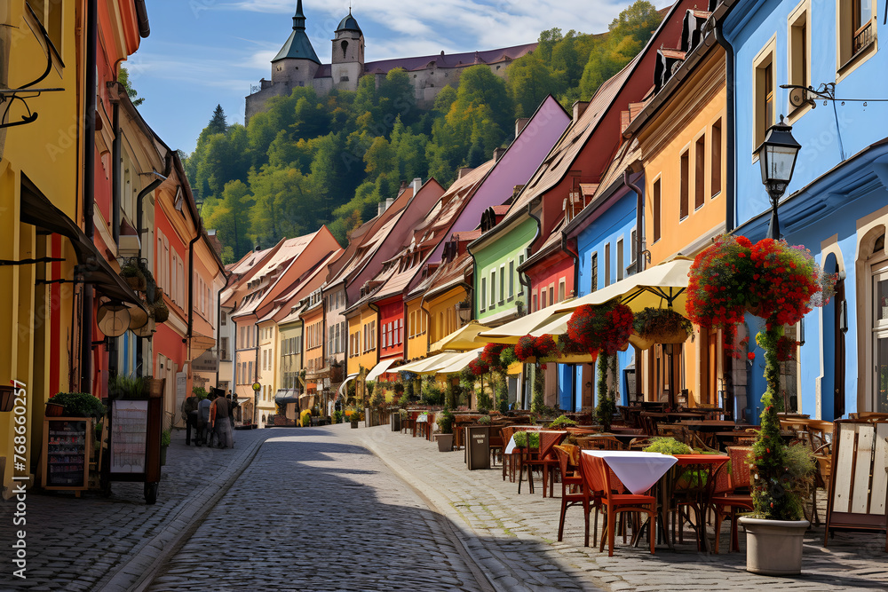 Scenic Splendor of a Quintessential Eastern European Town featuring Historic Architecture and Cobblestone Streets