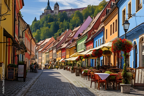 Scenic Splendor of a Quintessential Eastern European Town featuring Historic Architecture and Cobblestone Streets