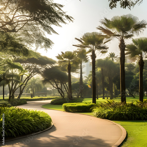 Tranquil Eko Park Scene: A Harmonious Blend of Nature and Modern Architecture