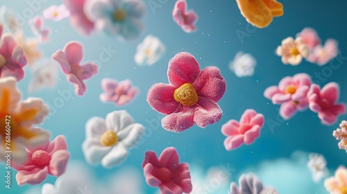 3D plush material flowers floating in the air #768660472