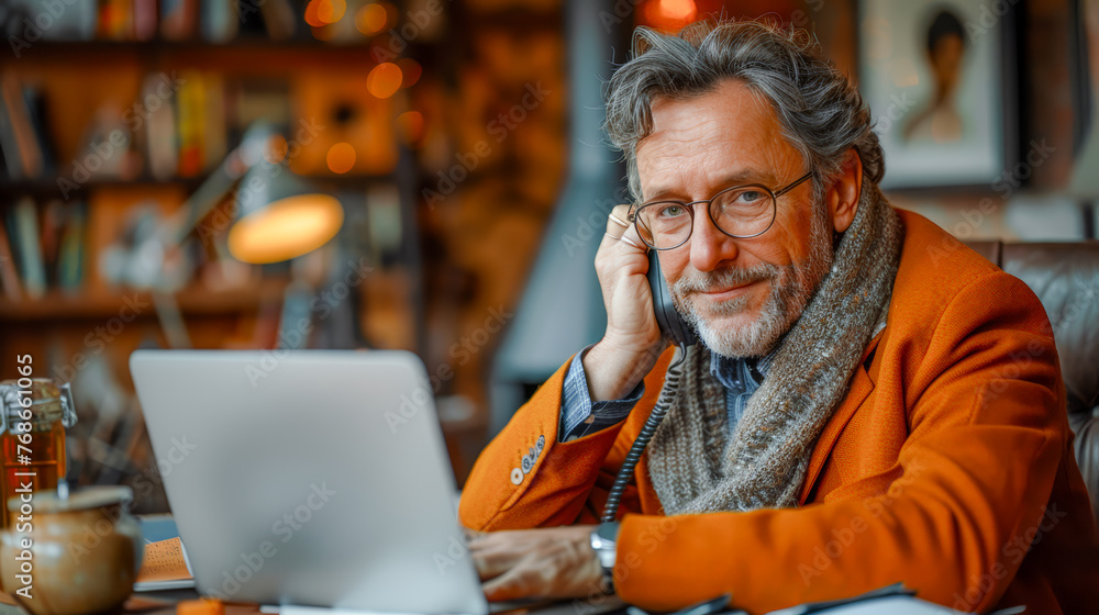 Ageless Ambition Smiling Senior Professional Engaged in Remote Work with Style and Grace Brainstorming Background Poster
Ageless Ambition Smiling Senior Professional Engaged in Remote Work with Style and Grace Brainstorming Background Poster