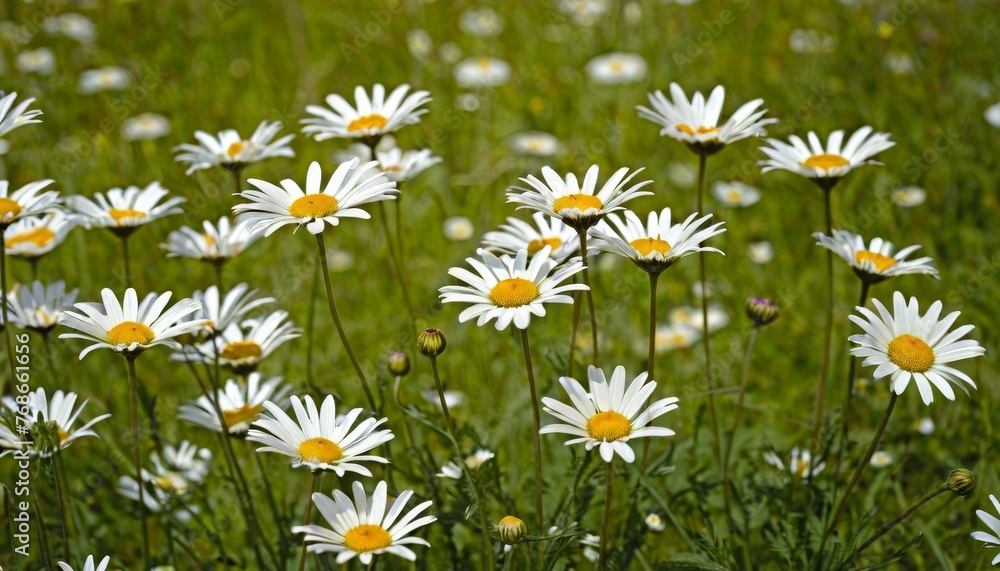 Fototapeta premium Daisies On Field Abstract Spring Landscape background