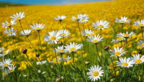 Daisies On Field Abstract Spring Landscape background