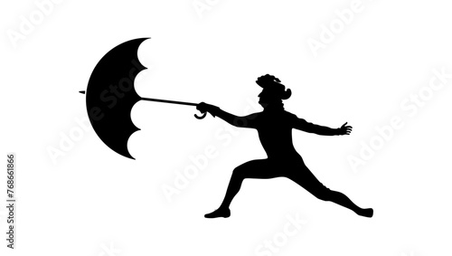 man with umbrella, black isolated silhouette