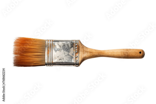 The Elegant Dance of a Wooden-Handled Paint Brush. On a White or Clear Surface PNG Transparent Background. photo