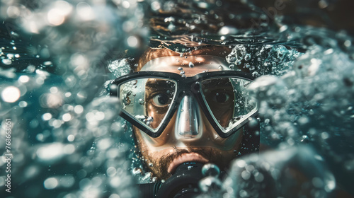 Man in scuba diving mask in water © brillianata