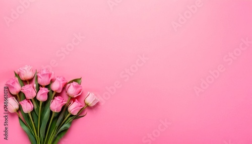 Happy Women s Day decoration concept made from flowers on pink pastel background