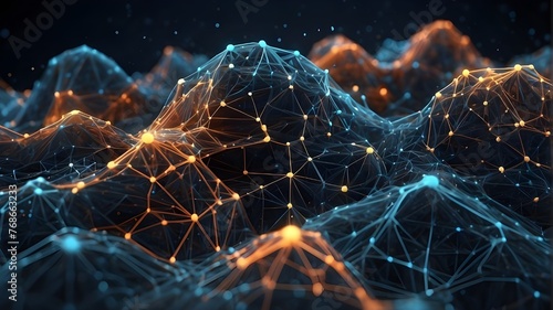 Geometric Network Showing Data Connectivity Concepts with Lines and Dots on a Dark Background

