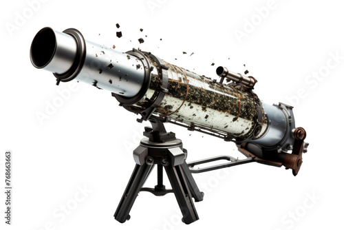 Forgotten Discovery: A Telescope Covered in Earthly Dust. On a White or Clear Surface PNG Transparent Background.