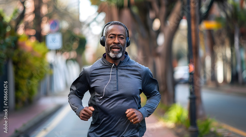 Black Athlete Embodies Fitness Spirit in South Africas City Streets Marathon Training, Fueled by Passionate Podcasts photo