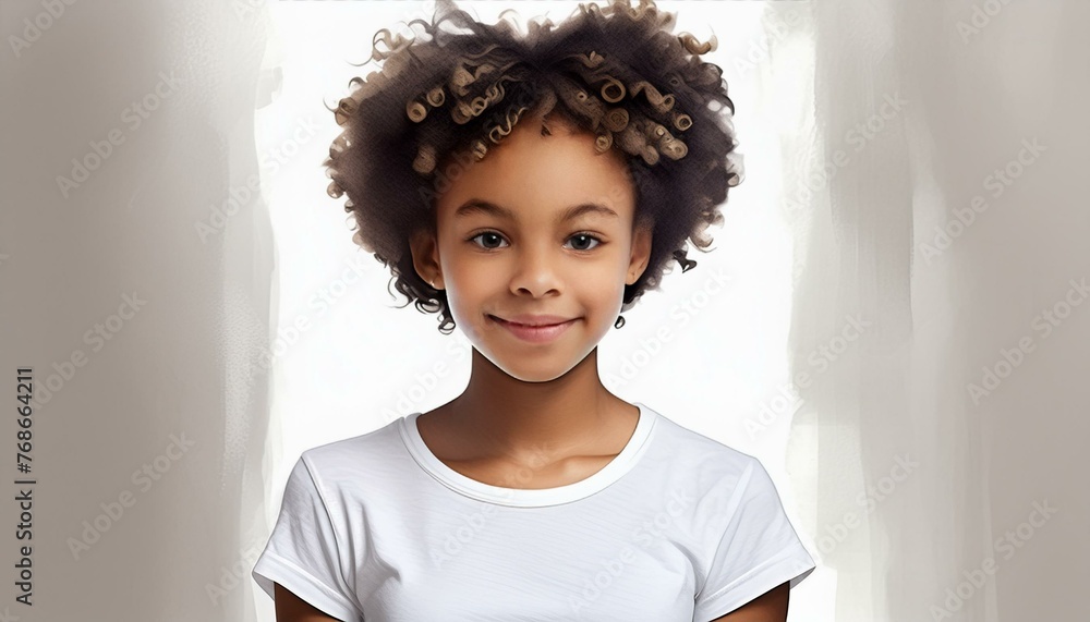 young girl with afro hair - obrazy, fototapety, plakaty 