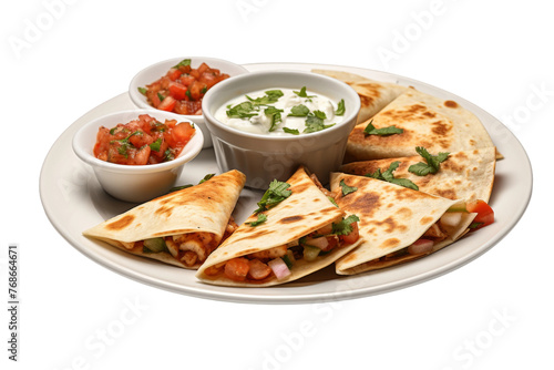 Sizzling Quesadilla Delight on Porcelain Canvas. On a White or Clear Surface PNG Transparent Background.