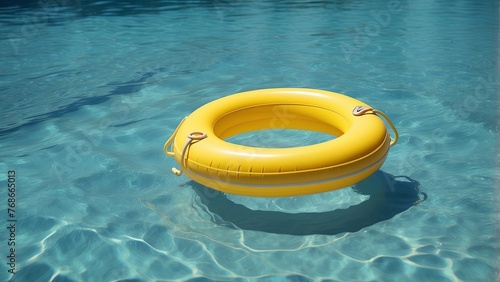 yellow swimming pool ring float in blue water