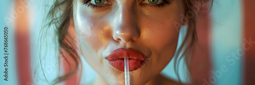 Woman With a Straw in Her Mouth