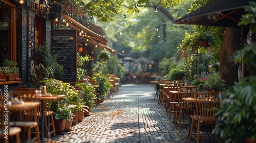 The outdoor street cafe in summer park area. AI generate illustration