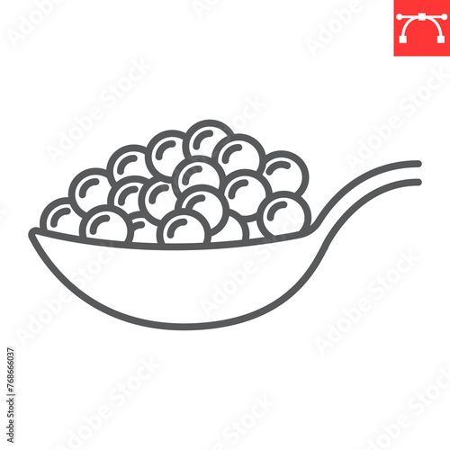 Caviar line icon, seafood and fish , spoon and fish eggs vector icon, vector graphics, editable stroke outline sign, eps 10.