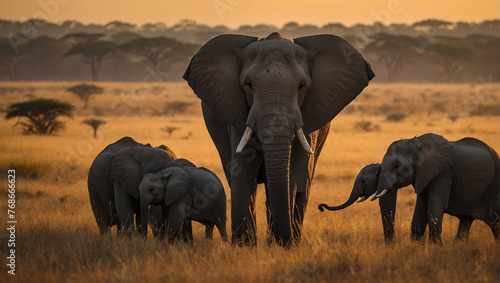 elephants in the savannah © ART Forge