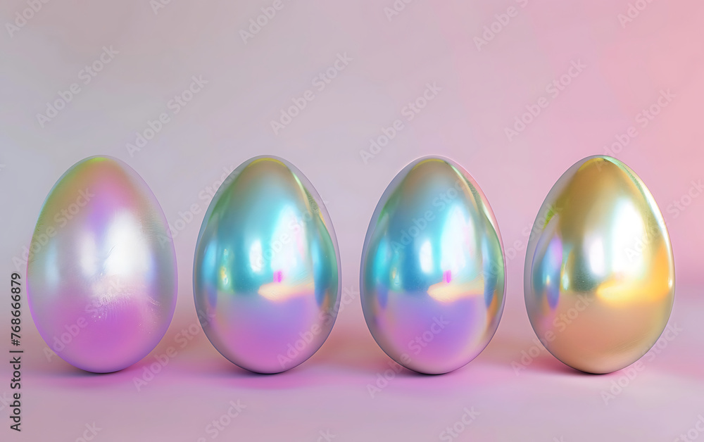 Holographic painted Easter metallic eggs on gradient background with copy space background illustration. generative ai
Holographic painted Easter metallic eggs on gradient background with copy space background illustration. generative ai
