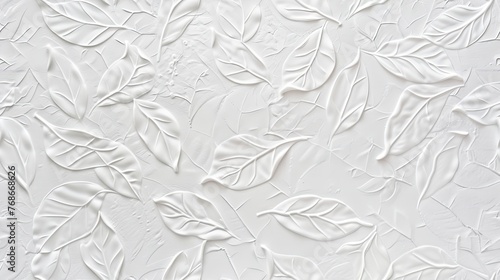 a white paper texture background adorned with an embossed leaf pattern, creating an elegant and natural backdrop for artistic compositions or design projects. SEAMLESS PATTERN