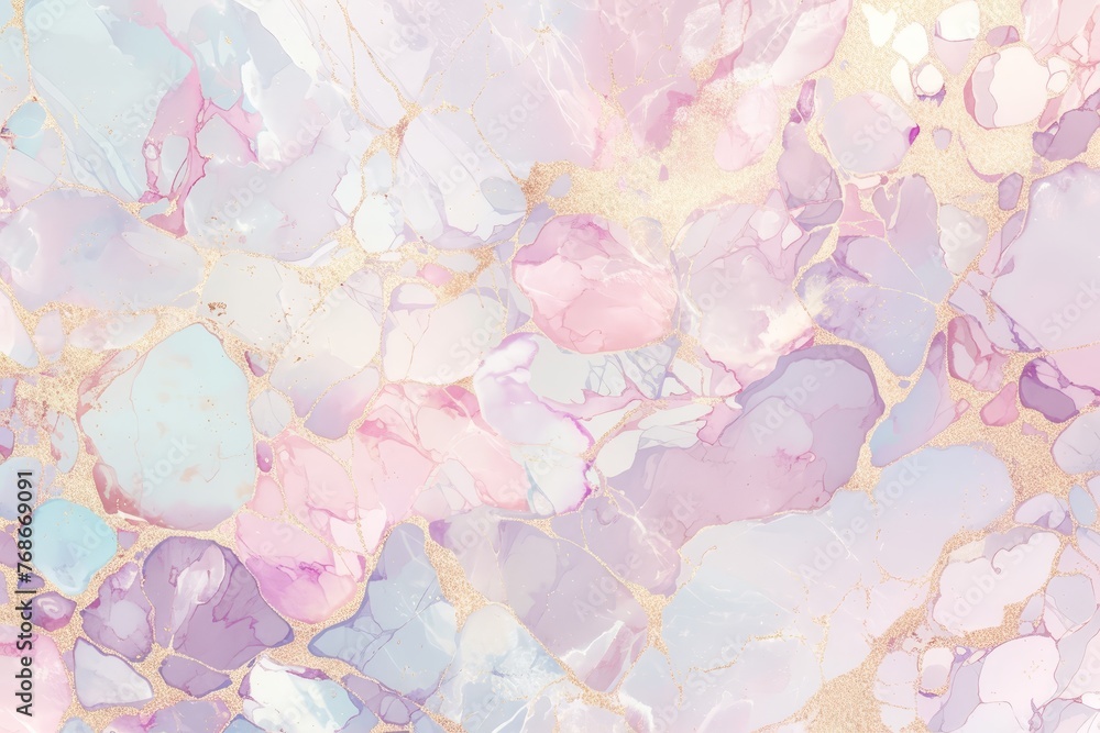 watercolor pastel purple, pink and mint green marble background with gold accents