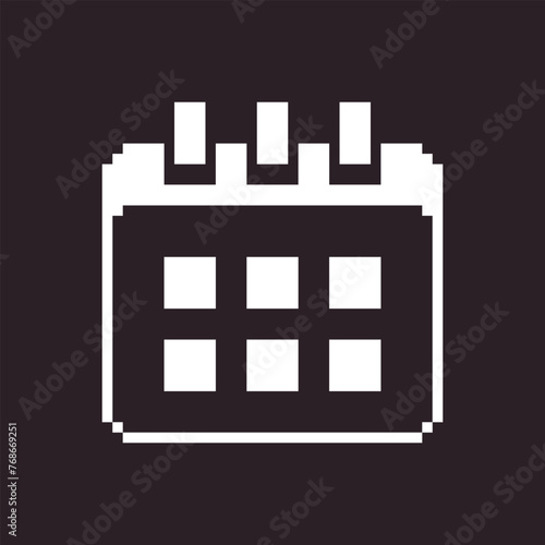 black and white simple flat 1bit vector pixel art icon of tear-off office calendar