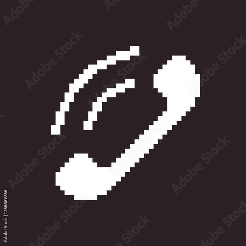 black and white simple flat 1bit vector pixel art icon of telephone handset for call