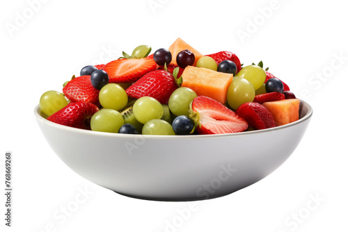 A Bowl of Freshness  White Fruit Bowl on White Table. On a White or Clear Surface PNG Transparent Background.