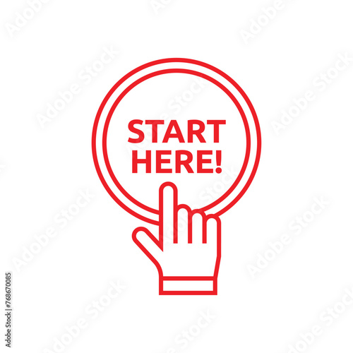 Start here text button template Isolated on white background