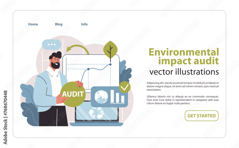 Environmental audit process illustration. Expert conducting a thorough review of eco-impact data. Environmental audit process illustration. Expert conducting a thorough review of eco-impact data.