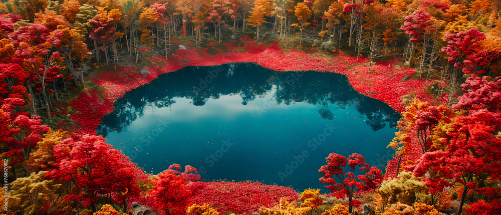 Autumnal Harmony: Japans Lakes Amidst a Tapestry of Fall, A Celebration of Color and Calm