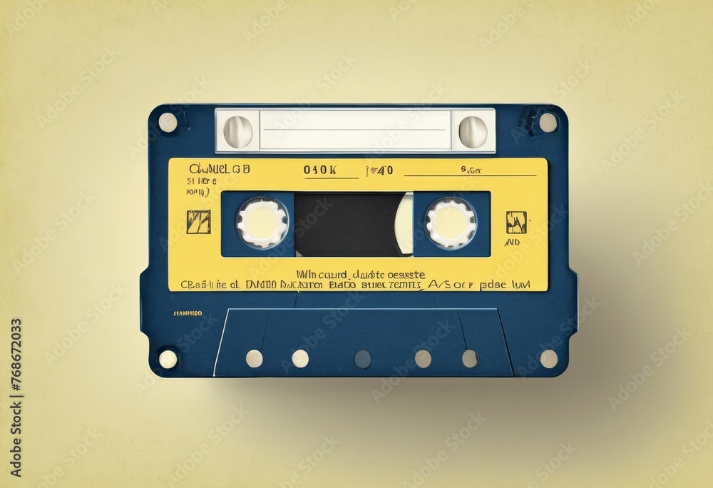 Vintage audio cassette with music on yellow background
