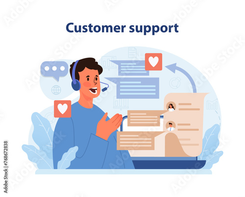 Customer Support Concept. A friendly support representative actively assists customers.