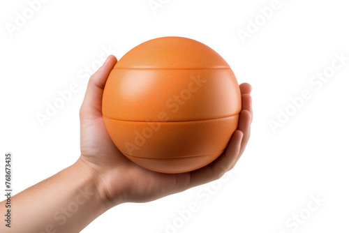 The Citrus Orb: A Hand Holding an Orange Ball. On a White or Clear Surface PNG Transparent Background.