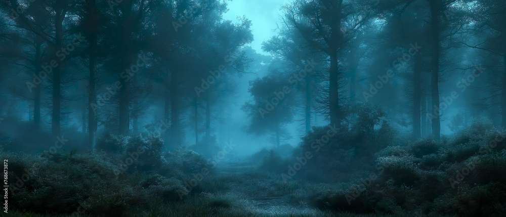 A Path Through A Foggy Forest. Illustration On The Theme Of Plants And Territories, Landscapes And Ecology. Generative AI A Path Through A Foggy Forest. Illustration On The Theme Of Plants And Territories, Landscapes And Ecology. Generative AI
