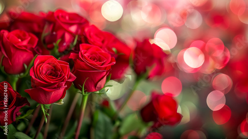 Vibrant red roses with bokeh background