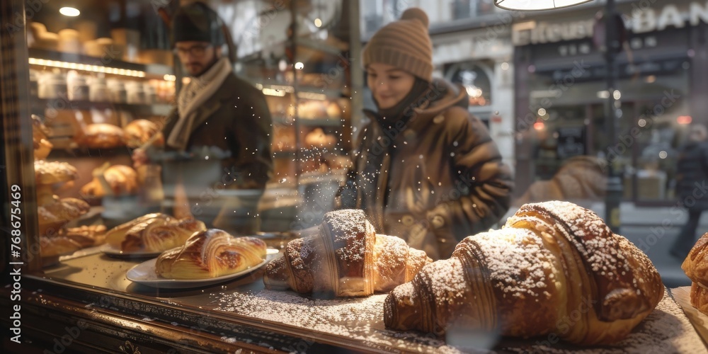A bakery with a man behind the counter A bakery with a man behind the counter
