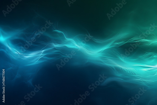 blue green neon light, dark night, grainy grunge texture, abstract fantasy background, gradient color water flow, web header, banner wide panorama photo