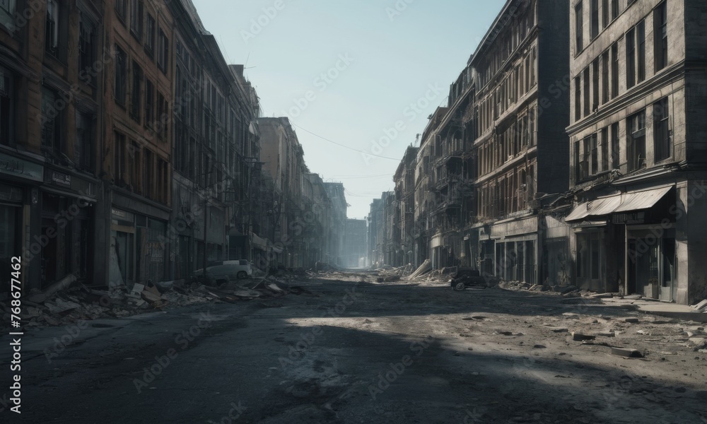 Resilient beams of sunlight filter through the desolation of an abandoned urban corridor. The contrast of light and shadow narrates the duality of hope and despair. AI generation AI generation
