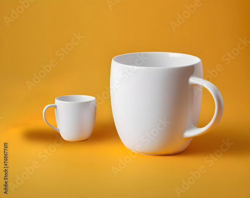 one small cup and big cup next to each other, green background Ai generative 