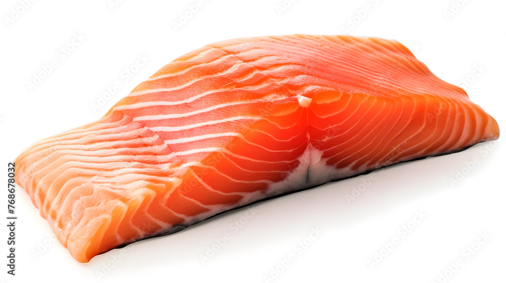 Close up of fresh raw salmon steak on white isolated background Close up of fresh raw salmon steak on white isolated background