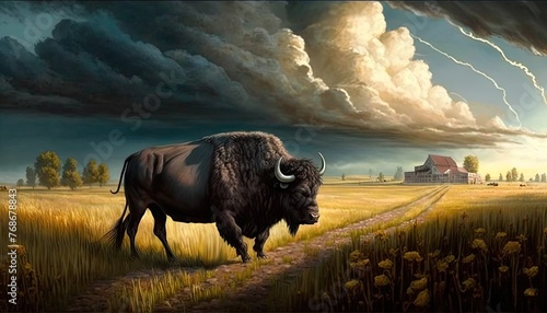 Oil Painting American Bison Buffalo