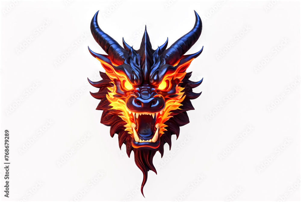 Logotype of fire chinese dragon head with flame fire, colorful image ...