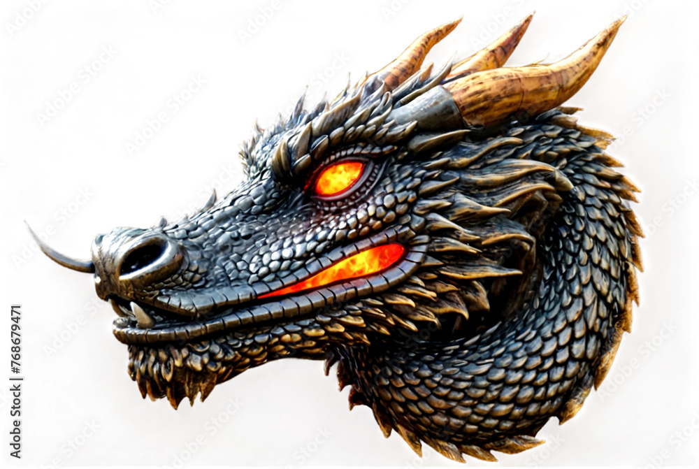 Logotype of fire chinese dragon head with flame fire, colorful image ...