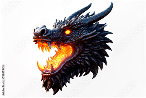 Logotype of fire chinese dragon head with flame fire  colorful image. Symbol and fantasy mascot monster for design ideas. Logotypes design concept. Generative Ai cartoon illustration. Mock-up poster